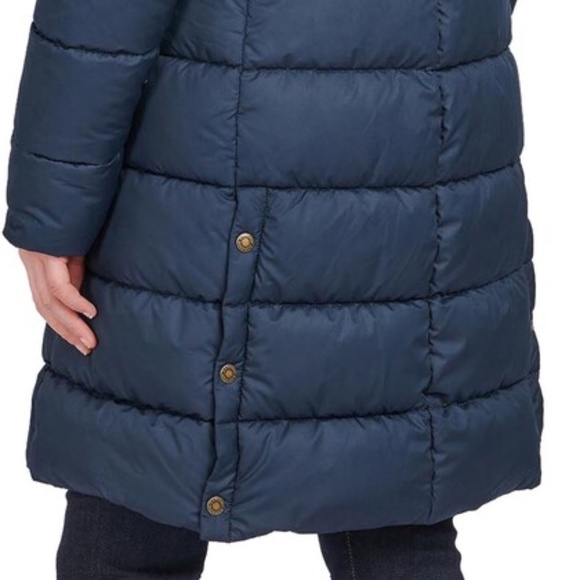 $380 Barbour Rustington Faux-Fur-Trim Hooded Puffer Coat Navy Blue US size 12 - Picture 5 of 5